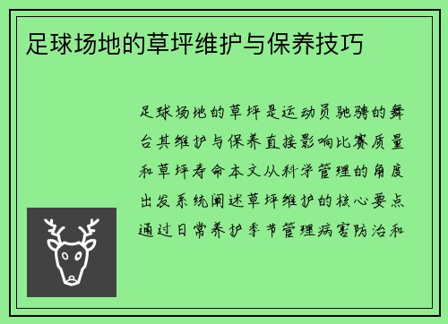 足球场地的草坪维护与保养技巧