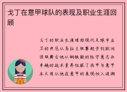 戈丁在意甲球队的表现及职业生涯回顾